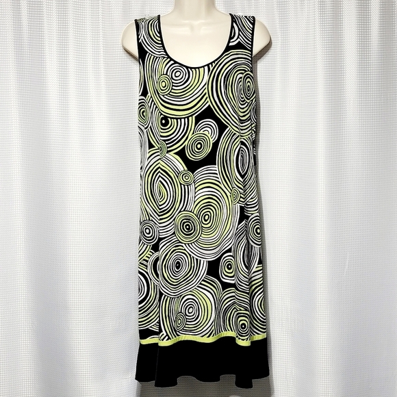 80s Studio I Black & Kiwi Circles Shift Dress Women's (12) - Picture 1 of 8